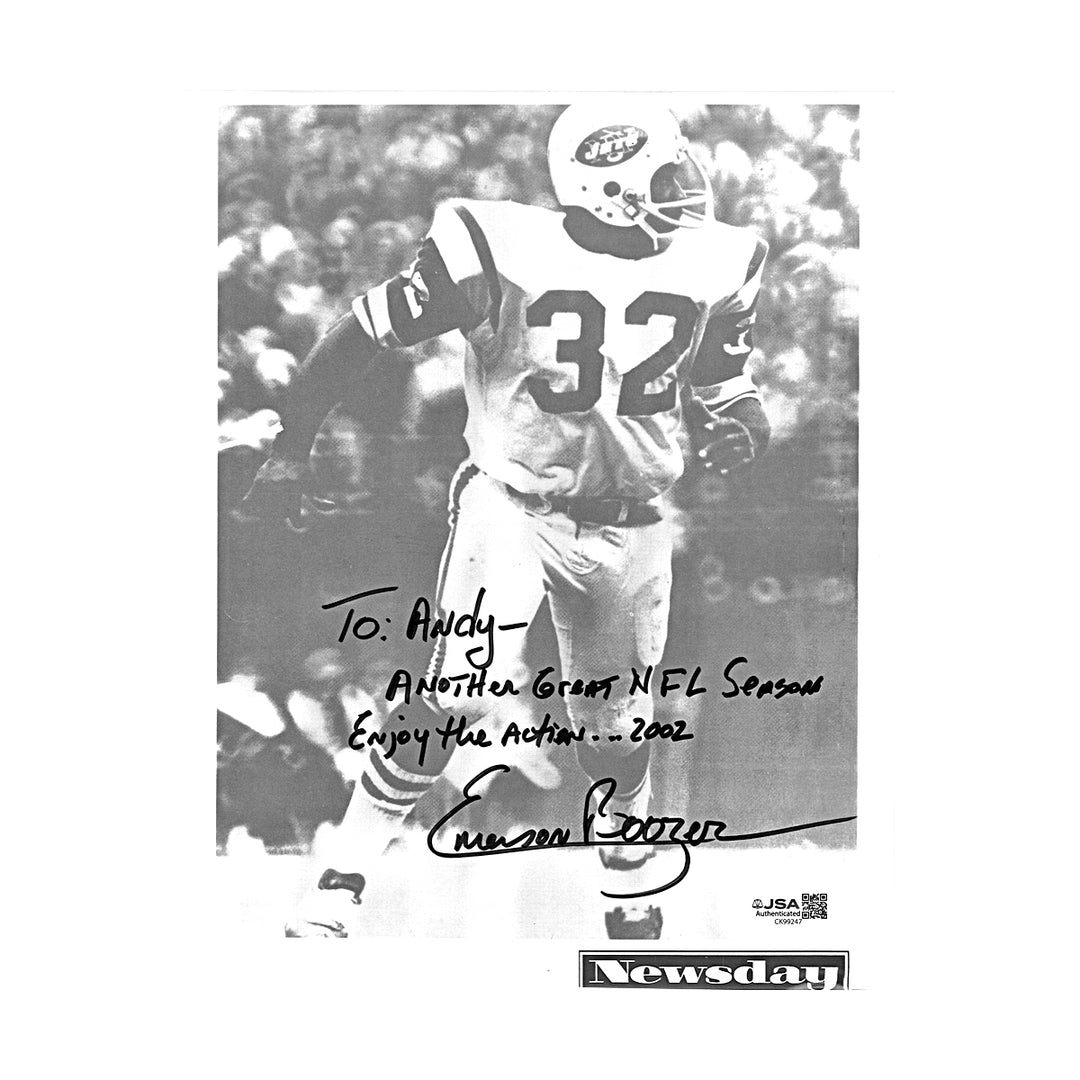 Emerson Boozer New York Jets Autographed Personalized 8x10 Photo JSA COA