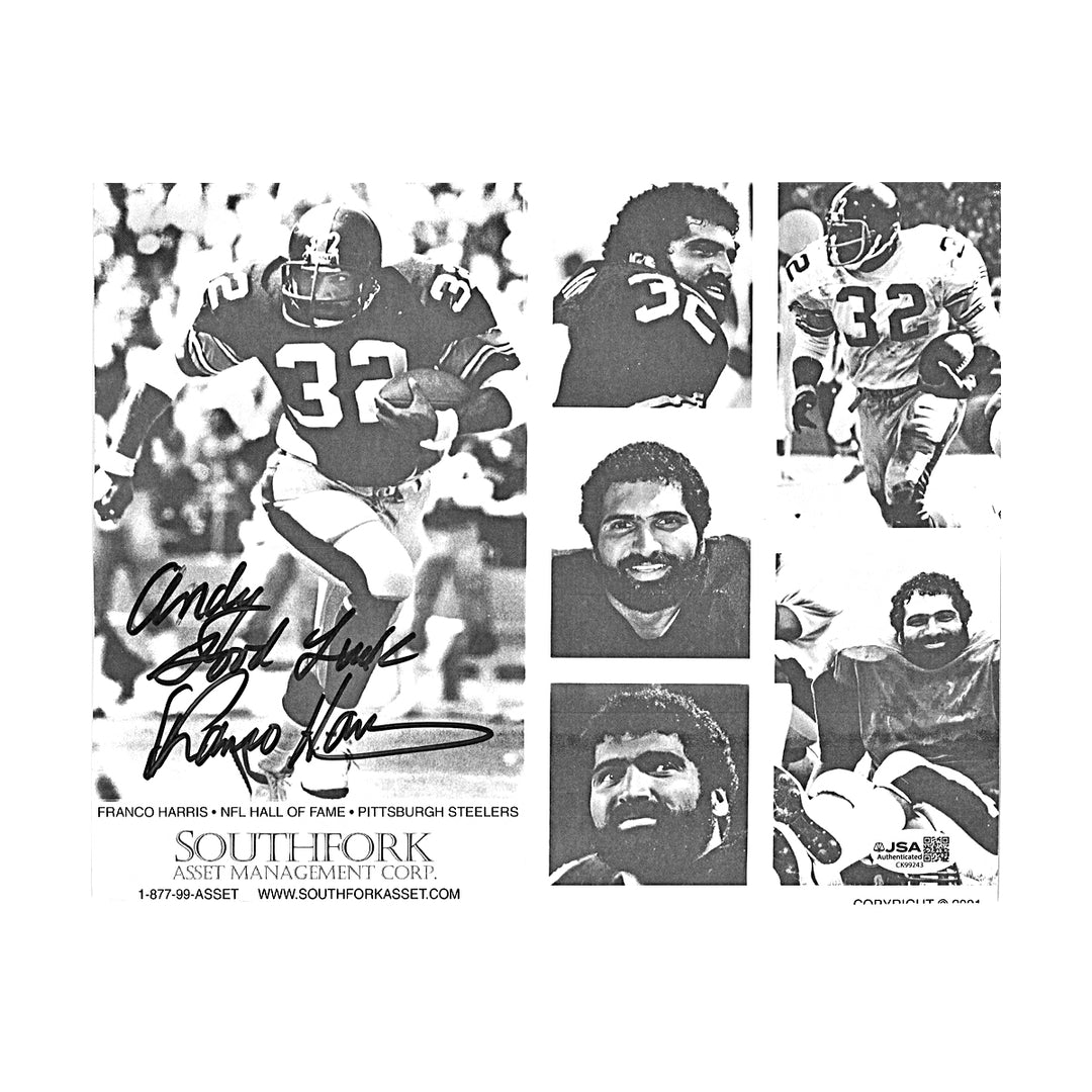 Franco Harris Pittsburgh Steelers Autographed Personalized 8x10 Photo JSA COA