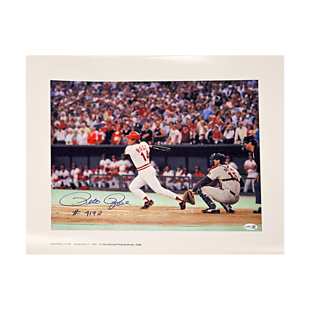 Pete Rose Cincinnati Reds Autographed Inscribed 16x20 Photo JSA COA