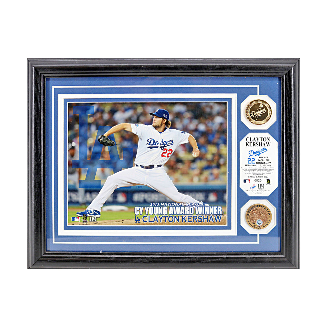 Clayton Kershaw Los Angeles Dodgers Framed Cy Young Game Used Dirt Collage MLB Auth