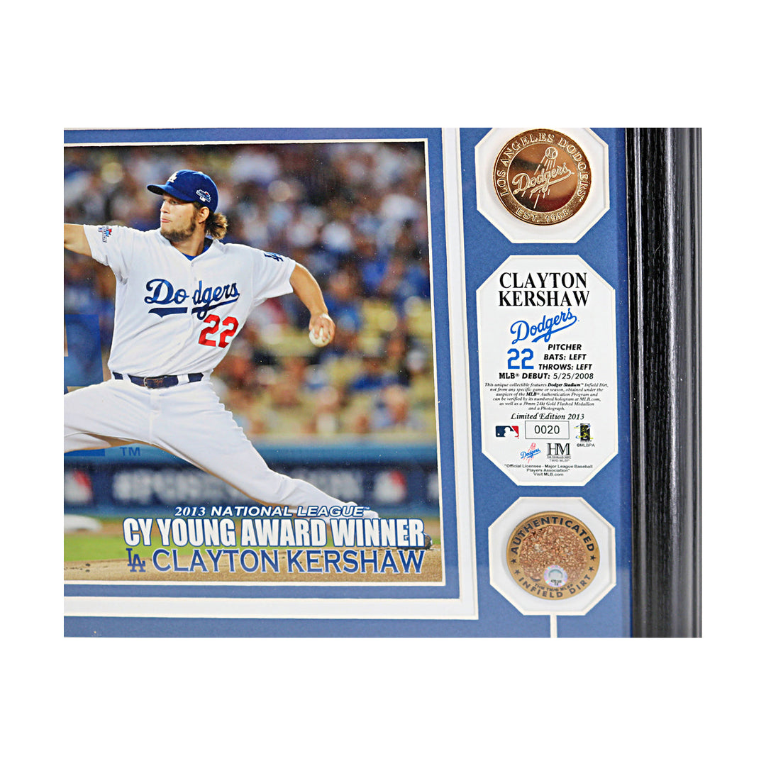 Clayton Kershaw Los Angeles Dodgers Framed Cy Young Game Used Dirt Collage MLB Auth