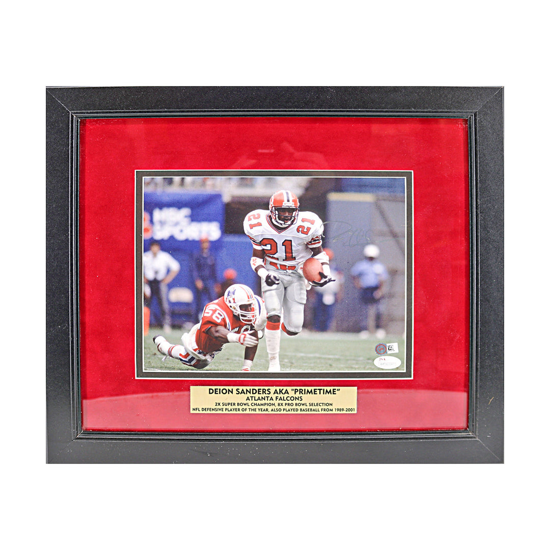 Deion Sanders Atlanta Falcons Autographed Framed 8x10 Photo JSA COA