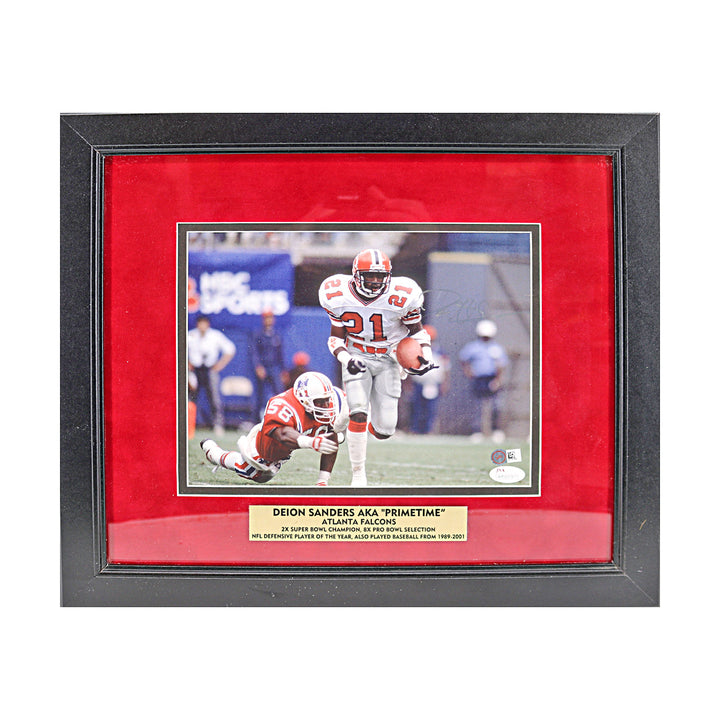 Deion Sanders Atlanta Falcons Autographed Framed 8x10 Photo JSA COA