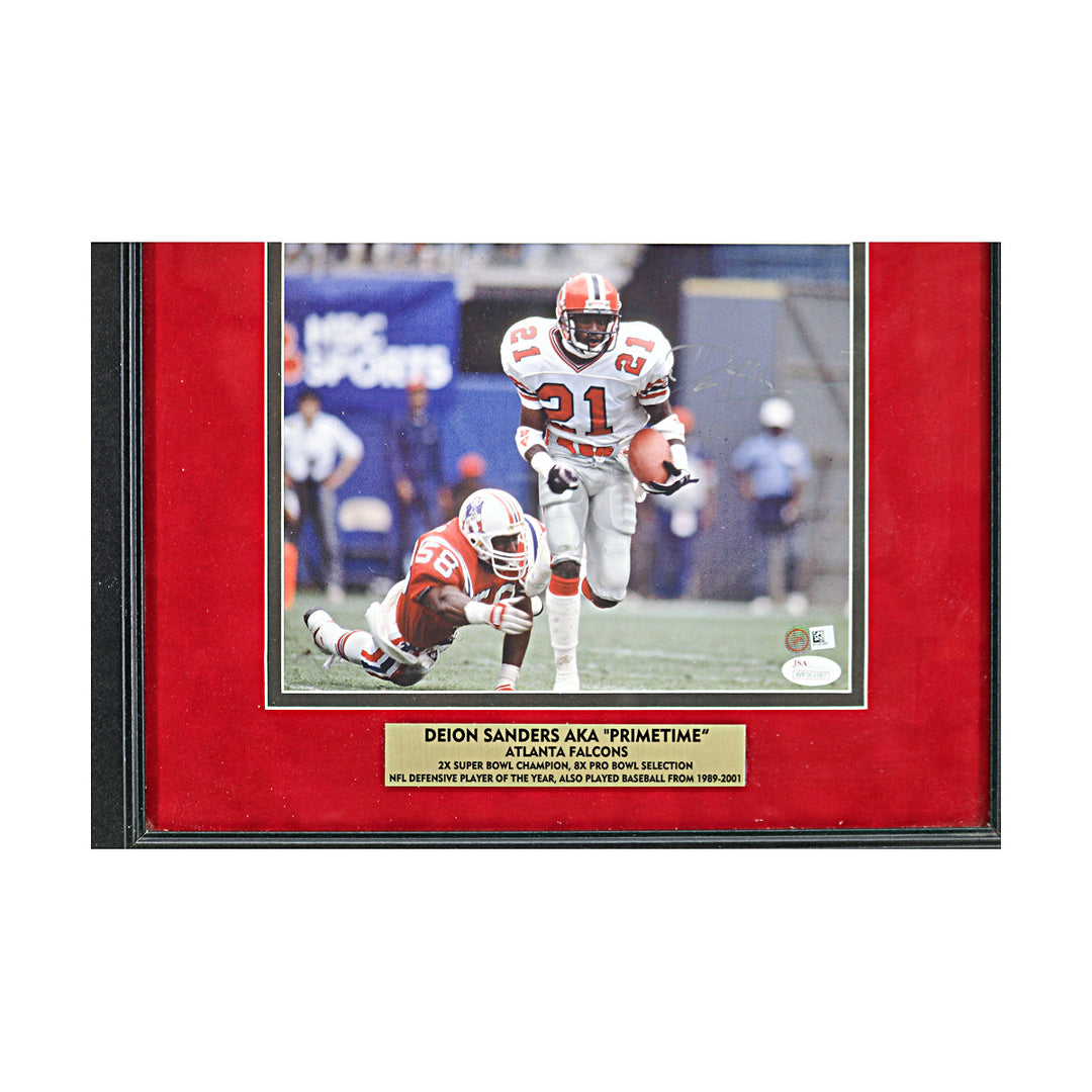 Deion Sanders Atlanta Falcons Autographed Framed 8x10 Photo JSA COA