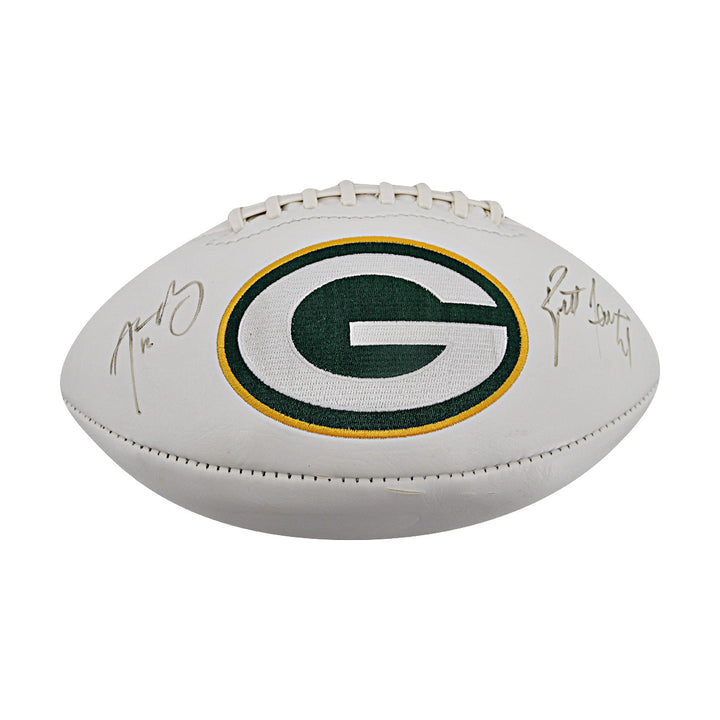 Aaron Rodgers Brett Favre Green Bay Packers Autographed White Panel Football Fanatics Auth
