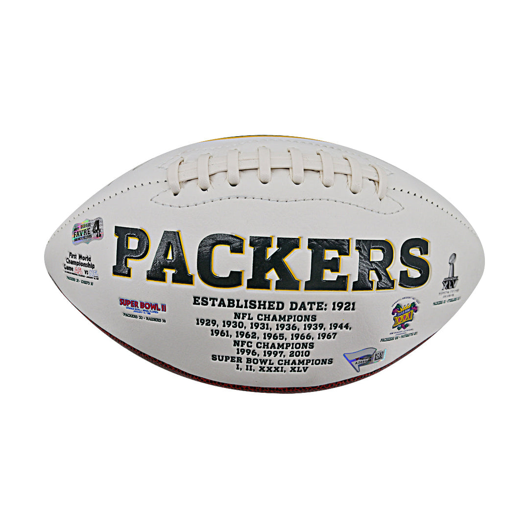 Aaron Rodgers Brett Favre Green Bay Packers Autographed White Panel Football Fanatics Auth