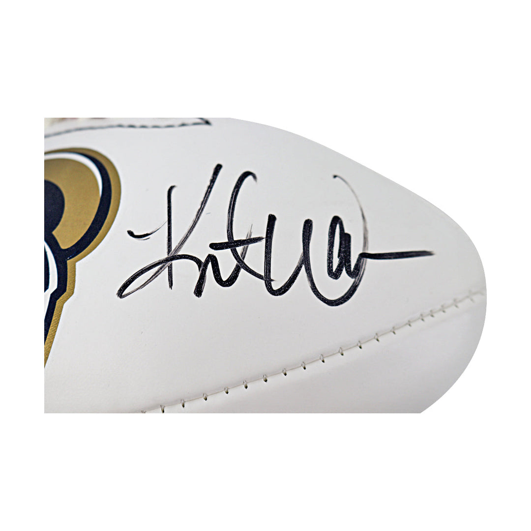 Kurt Warner Marshall Faulk Los Angeles Rams Dual Signed Inscribed White Panel Football PSA Holo