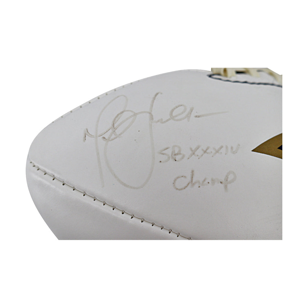 Kurt Warner Marshall Faulk Los Angeles Rams Dual Signed Inscribed White Panel Football PSA Holo