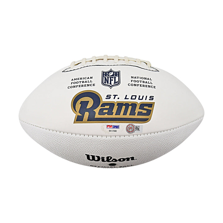 Kurt Warner Marshall Faulk Los Angeles Rams Dual Signed Inscribed White Panel Football PSA Holo