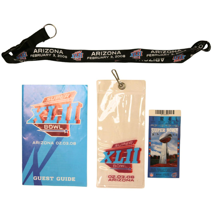 Super Bowl XLII Giants vs. Patriots Ticket, Lanyard, & Guest Guide Set