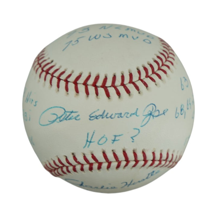 Pete Rose Cincinnati Reds Autographed Inscribed Stat OMLB Baseball SM Auth