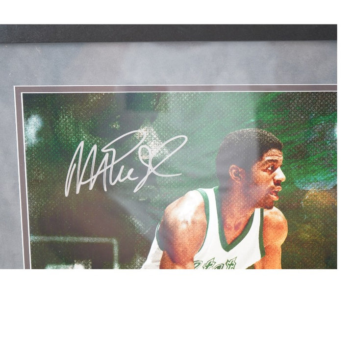 Michael Jordan Magic Johnson Autographed Framed 16x24 Photo UDA COA