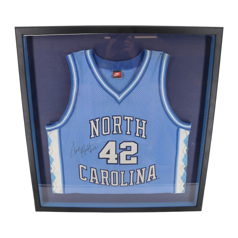 James Worthy UNC TarHeels Autographed Framed 29x30 Home Jersey JSA COA