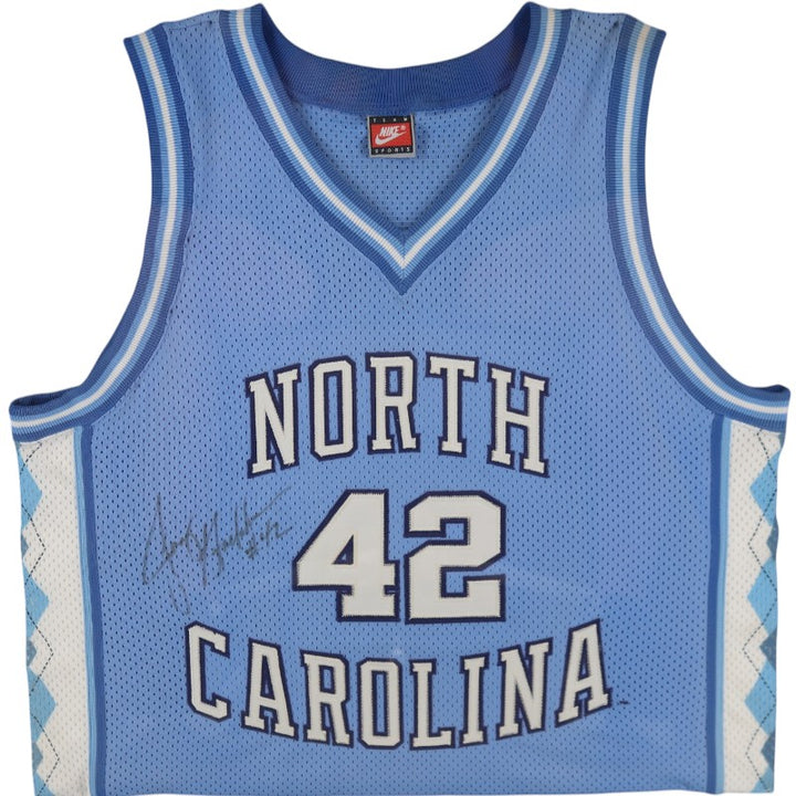 James Worthy UNC TarHeels Autographed Framed 29x30 Home Jersey JSA COA