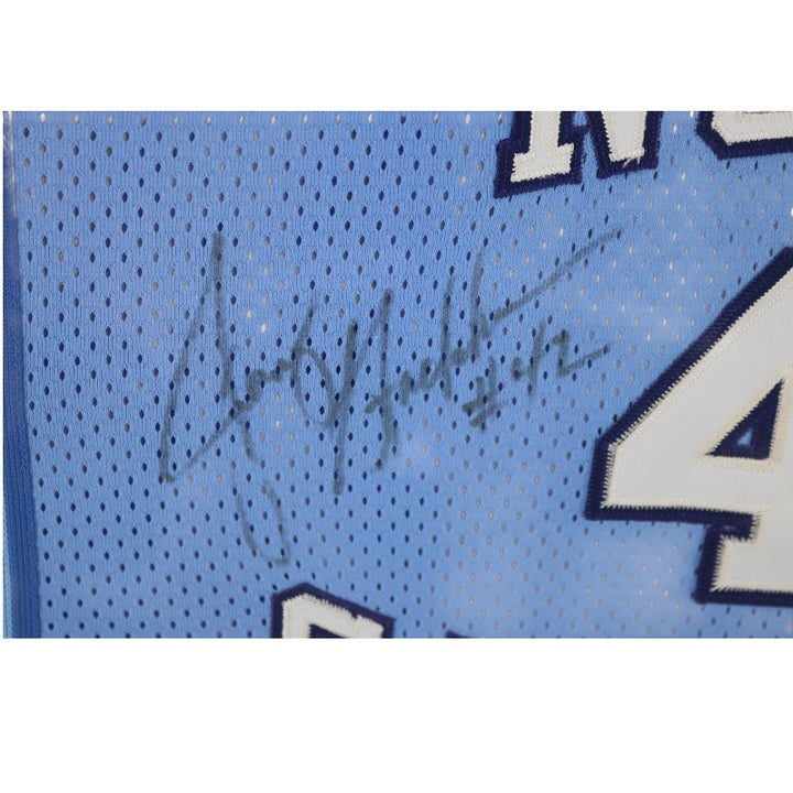 James Worthy UNC TarHeels Autographed Framed 29x30 Home Jersey JSA COA