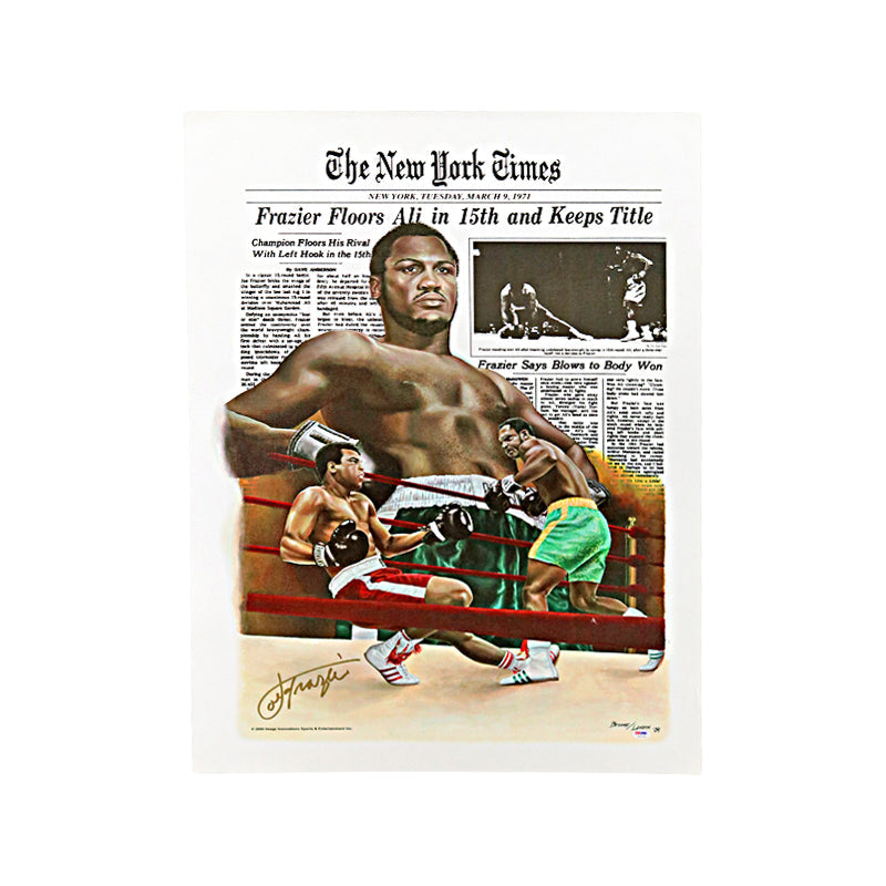 Joe Frazier Autographed Signed "Frazier Floors Ali" 26x36 New York Times Cover Canvas (PSA Holo)