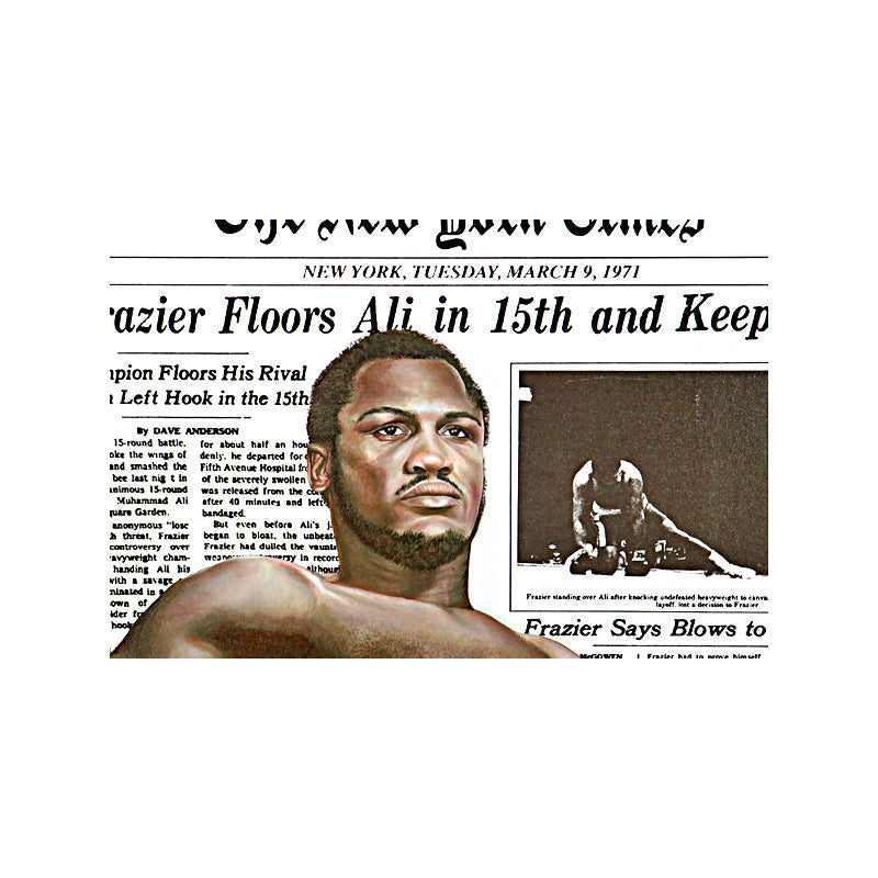 Joe Frazier Autographed Signed "Frazier Floors Ali" 26x36 New York Times Cover Canvas (PSA Holo)