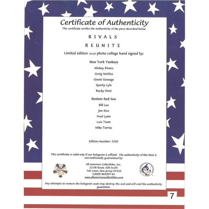 Rivers Gossage Rice Yankees Red Sox Autographed Signed 16x20 All American LOA