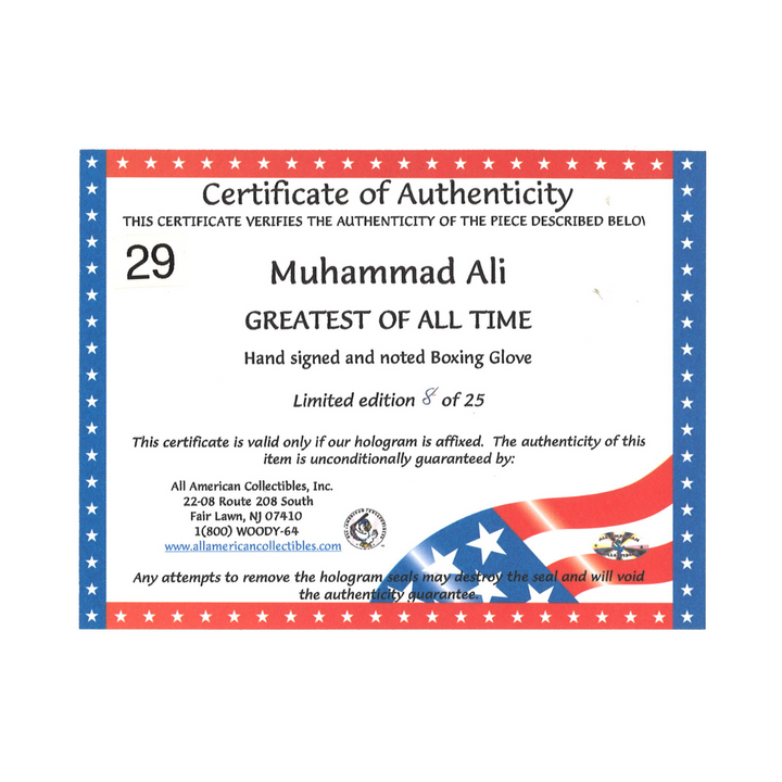 Muhammad Ali Autographed Signed Inscribed Everlast Boxing Glove All American COA