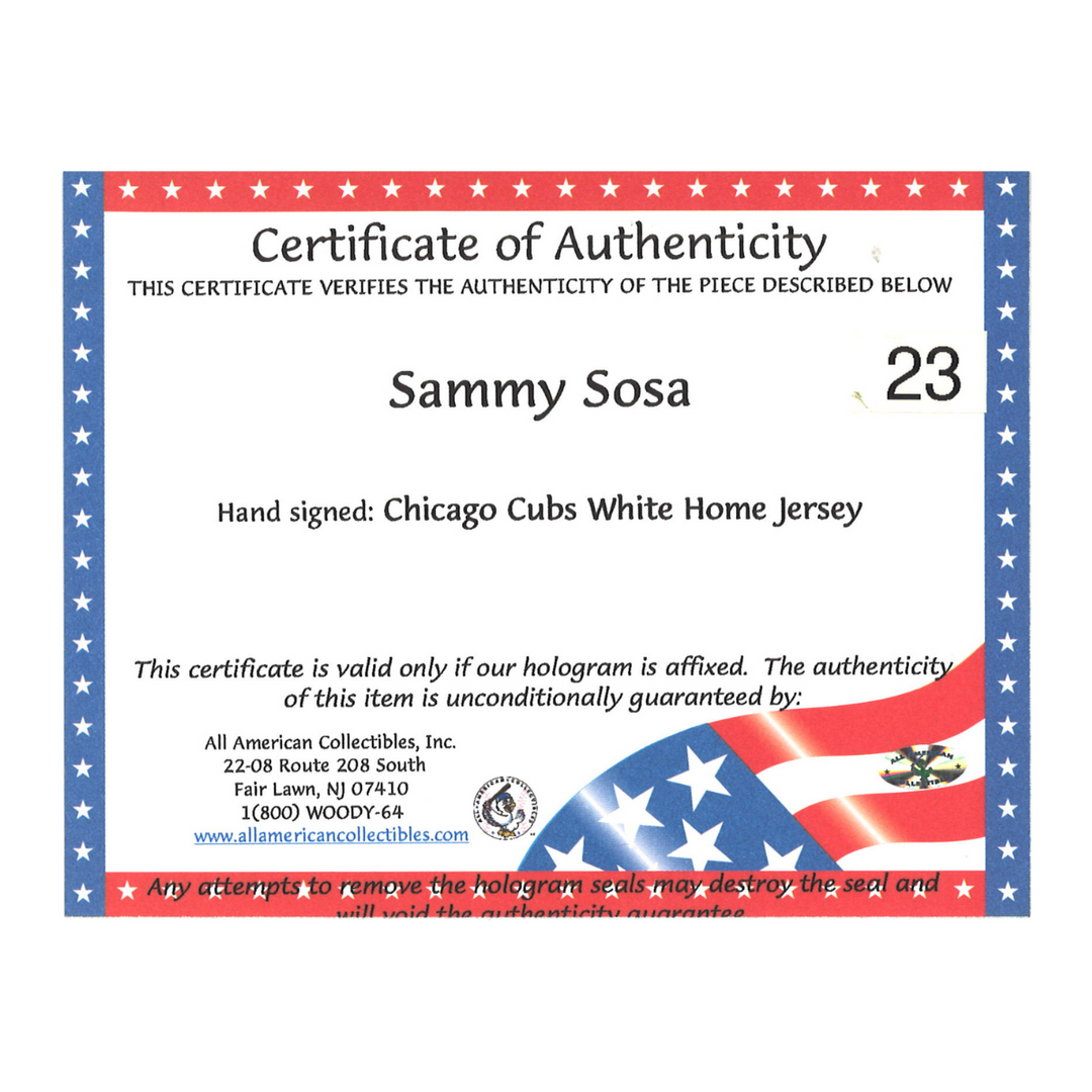 Sammy Sosa Chicago Cubs Autographed Russell Jersey PSA/All American COA