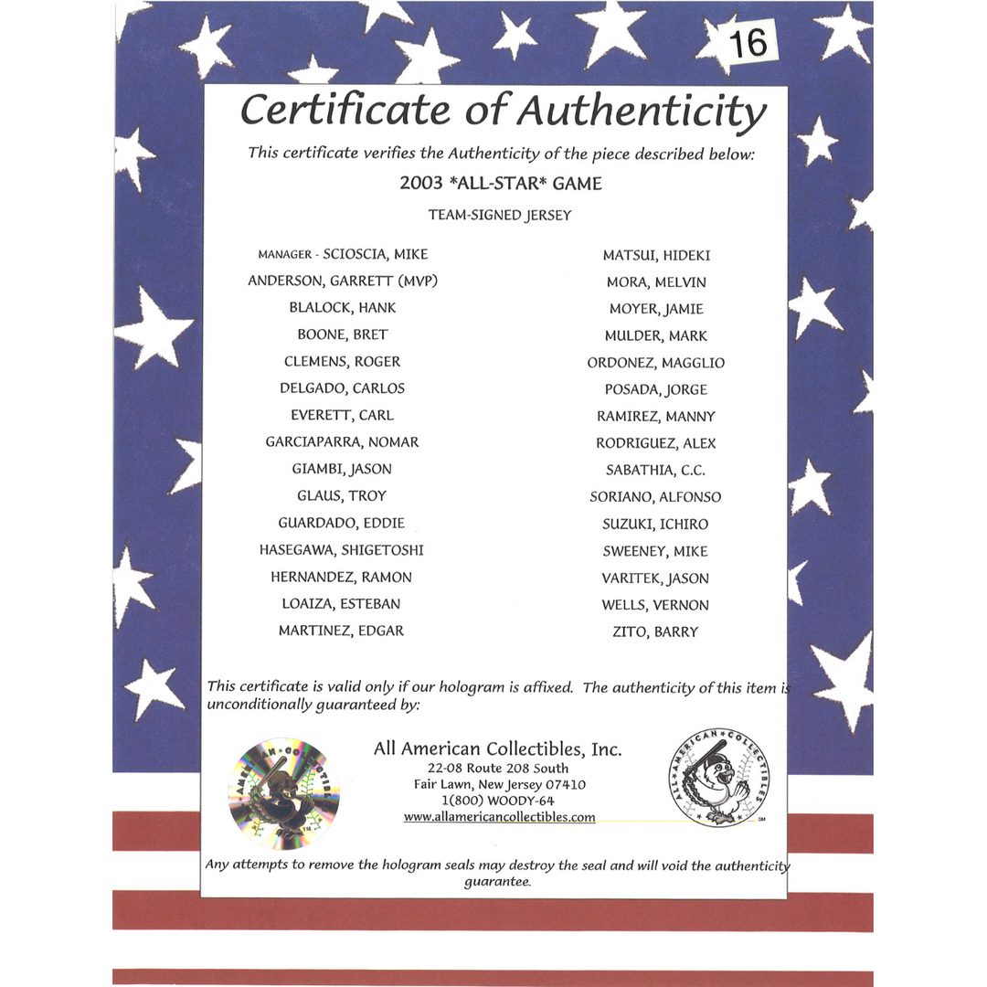 Clemens Ichiro 2003 AL All Stars Team Signed Majestic Authentic Jersey All American LOA