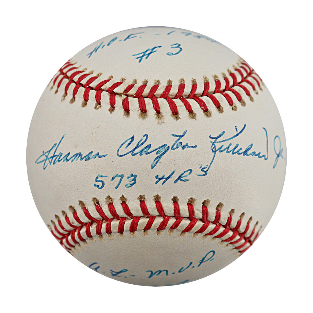Harmon Clayton Killebrew Minnesota Twins Autographed Signed Stat Inscribed Full Name HOF 1984 #3 573 HR Al MVP 1969 OAL Baseball (JSA COA #CE17264)