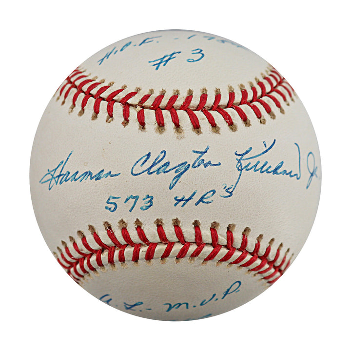 Harmon Clayton Killebrew Minnesota Twins Autographed Signed Stat Inscribed Full Name HOF 1984 #3 573 HR Al MVP 1969 OAL Baseball (JSA COA #CE17264)