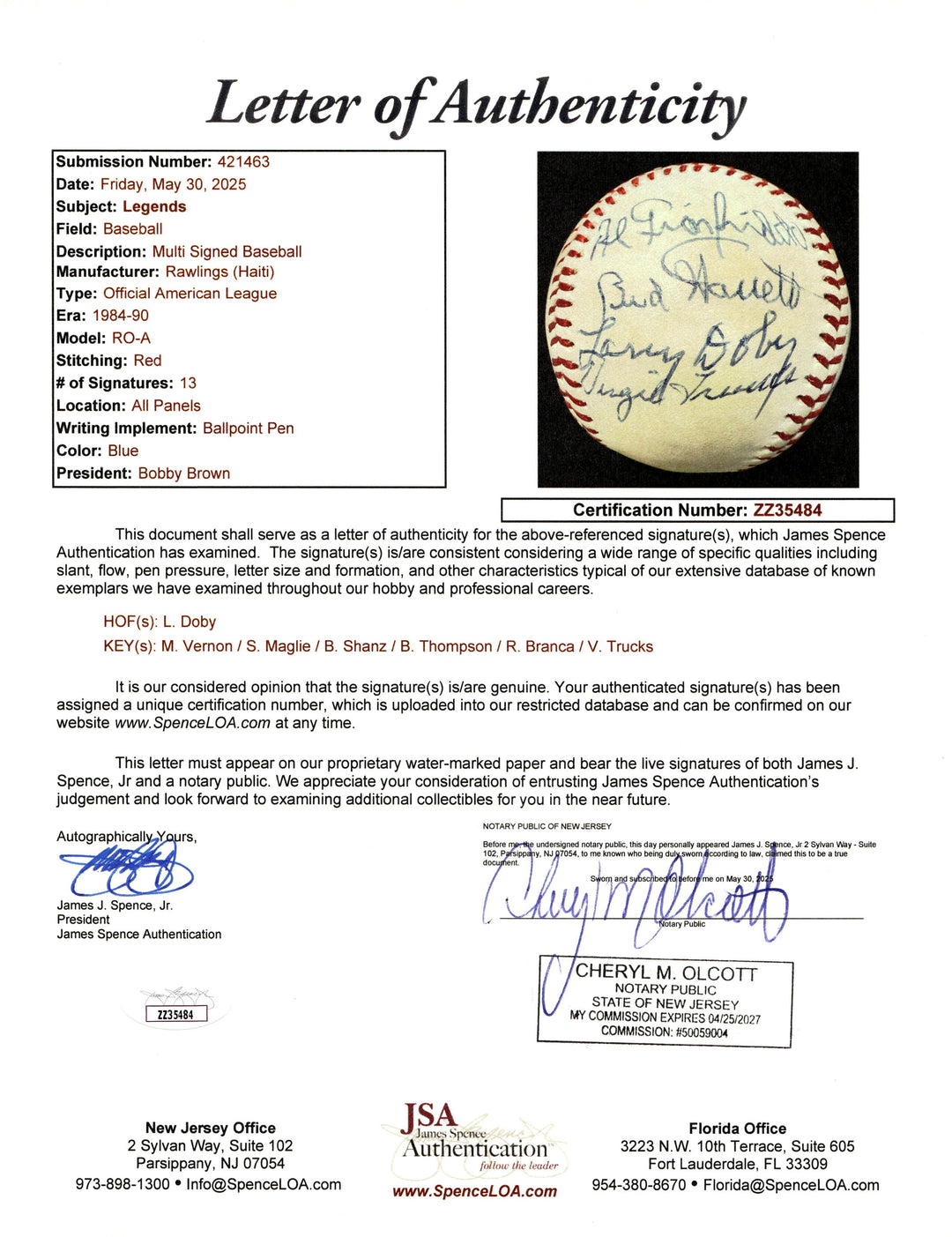 Branca Doby Shantz '51 All Stars Autographed Signed OAL Baseball 13 Sigs JSA LOA
