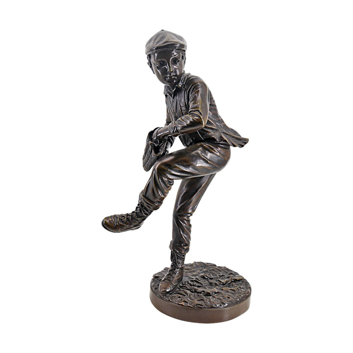 Vintage Bronze Baseball Boy Pitcher Statue 