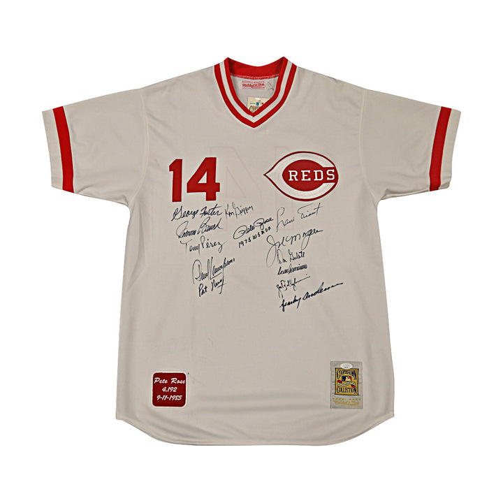 Rose, Bench, Morgan, Perez Reds Autographed Multi Signed Jersey (JSA LOA)