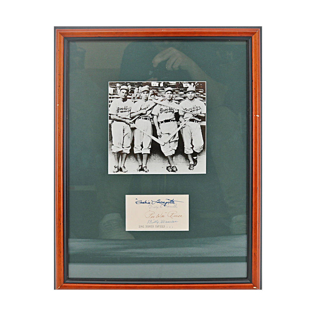 Cookie Lavagetto, Dolph Camilli, Pee Wee Reese, Billy Herman Los Angeles Dodgers Autographed Signed Framed Cut Collage (JSA COA #CE61123)