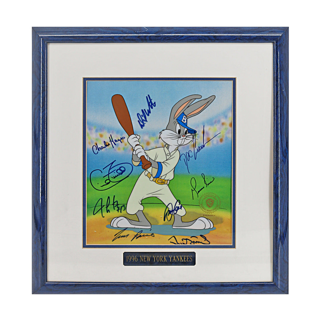 Mariano Rivera, Cecil Fielder, Tim Raines, David Cone, Doc Gooden, Jim Leyritz, Charlie Hayes, David Weathers, Darryl Strawberry New York Yankees Autographed Signed Framed 10x12 Bugs Bunny Animation Art  (JSA COA #CE61132)