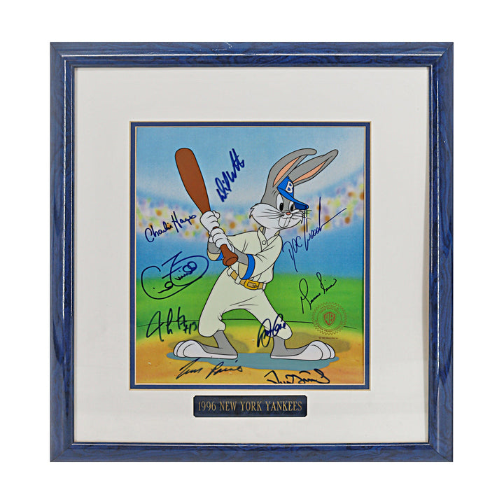 Mariano Rivera, Cecil Fielder, Tim Raines, David Cone, Doc Gooden, Jim Leyritz, Charlie Hayes, David Weathers, Darryl Strawberry New York Yankees Autographed Signed Framed 10x12 Bugs Bunny Animation Art  (JSA COA #CE61132)