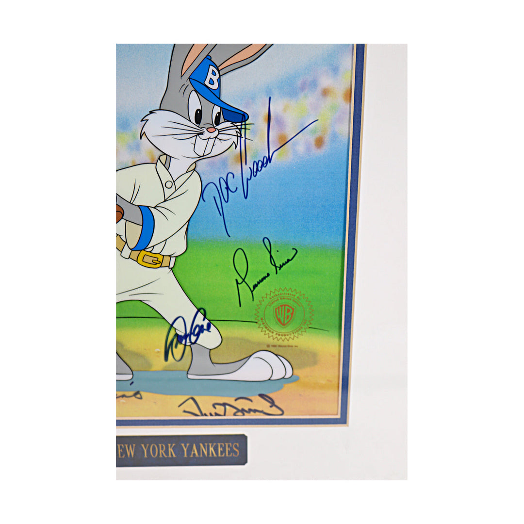 Mariano Rivera, Cecil Fielder, Tim Raines, David Cone, Doc Gooden, Jim Leyritz, Charlie Hayes, David Weathers, Darryl Strawberry New York Yankees Autographed Signed Framed 10x12 Bugs Bunny Animation Art  (JSA COA #CE61132)