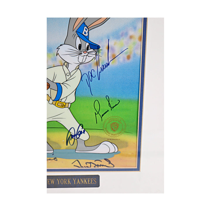 Mariano Rivera, Cecil Fielder, Tim Raines, David Cone, Doc Gooden, Jim Leyritz, Charlie Hayes, David Weathers, Darryl Strawberry New York Yankees Autographed Signed Framed 10x12 Bugs Bunny Animation Art  (JSA COA #CE61132)