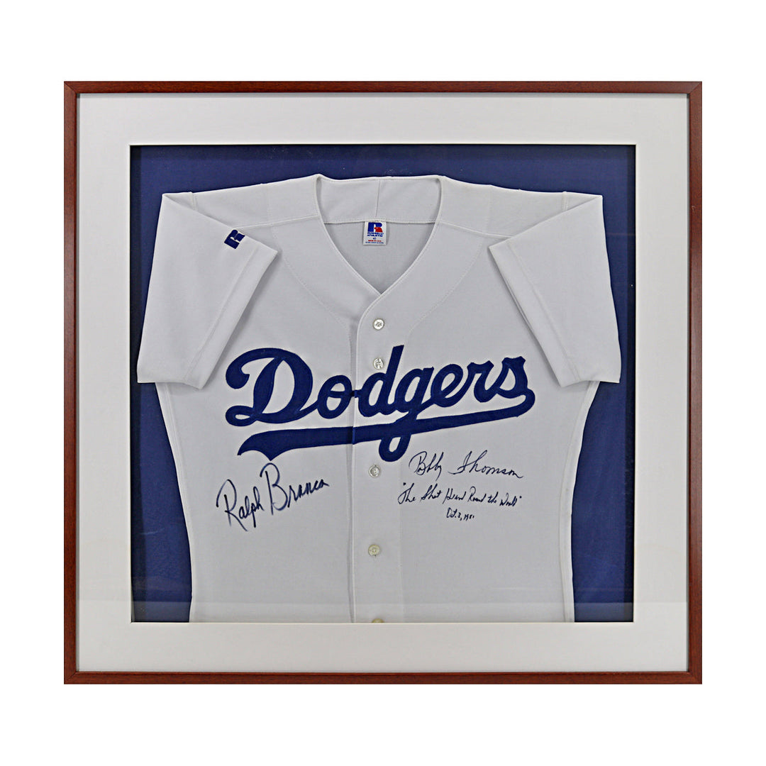 Ralph Branca, Bobby Thomson  Los Angeles Dodgers Autographed Signed Inscribed Framed Dodgers Jersey  (JSA COA #CE61139)
