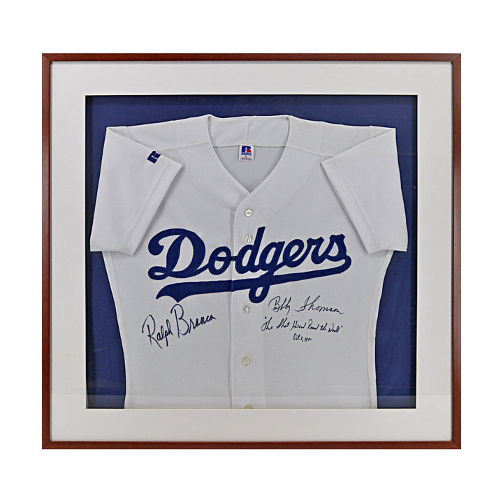 Ralph Branca, Bobby Thomson  Los Angeles Dodgers Autographed Signed Inscribed Framed Dodgers Jersey  (JSA COA #CE61139)