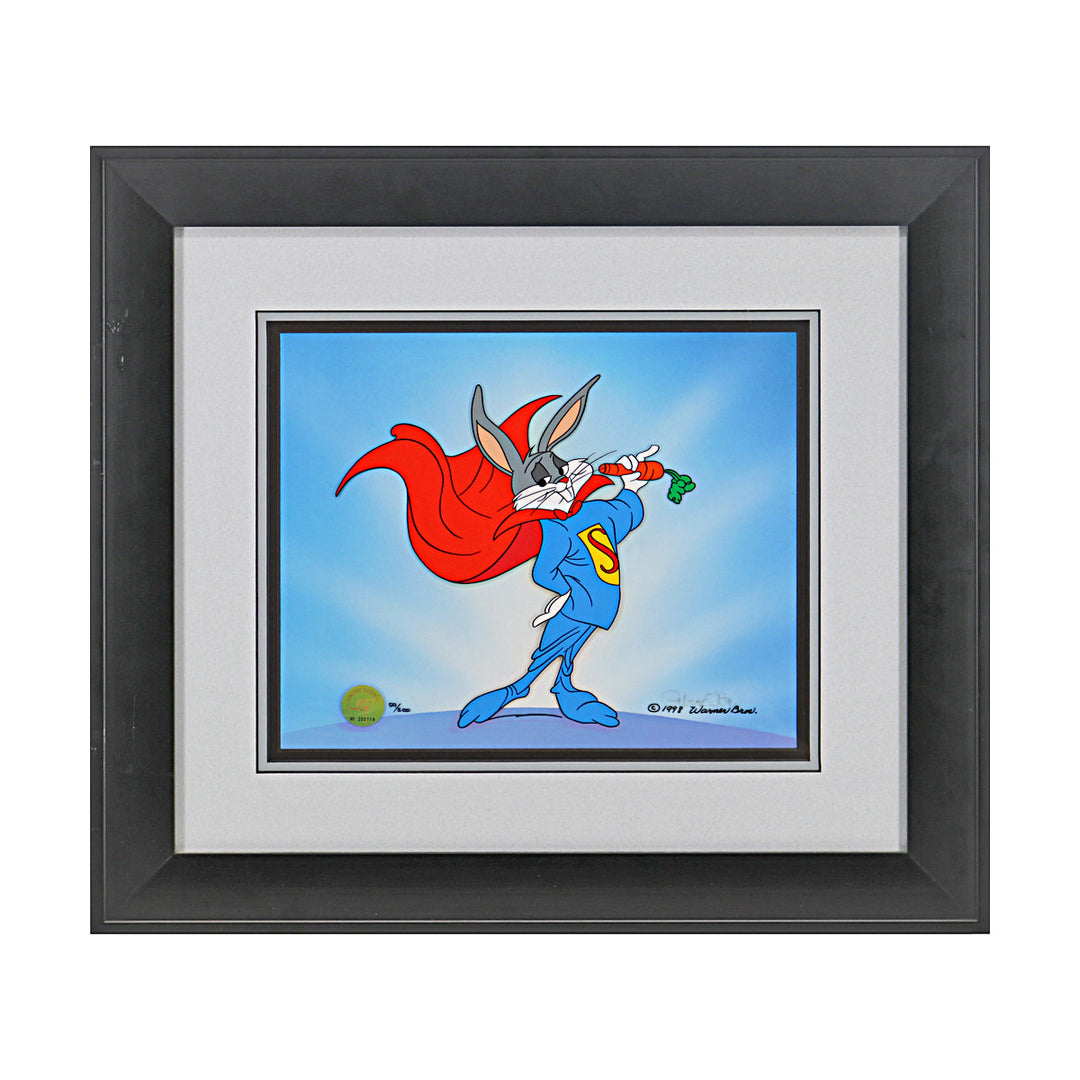 Chuck Jones Autographed Signed Bugs Bunny Superman Framed 1998 Warner Brothers Cel Limited Edition 59/200