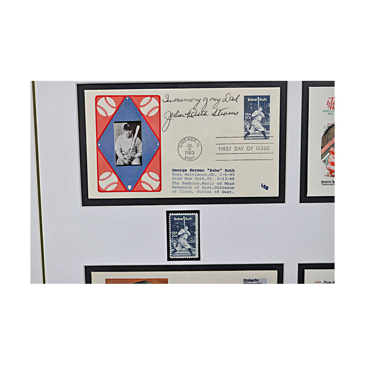 Ruth, Clemente, Gehrig, Robinson Honroing Baseball Legends Framed First Day Envelope & Stamp Collage