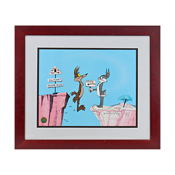 Chuck Jones Autographed Signed Bugs Bunny & Wile E. Coyote Framed Going Down 1996 Warner Brothers Limited Edition Cel
