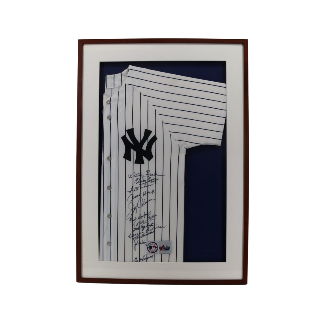 Ford, Houk, Coleman Yankees Multi Autographed Framed Majestic Jersey (JSA LOA)