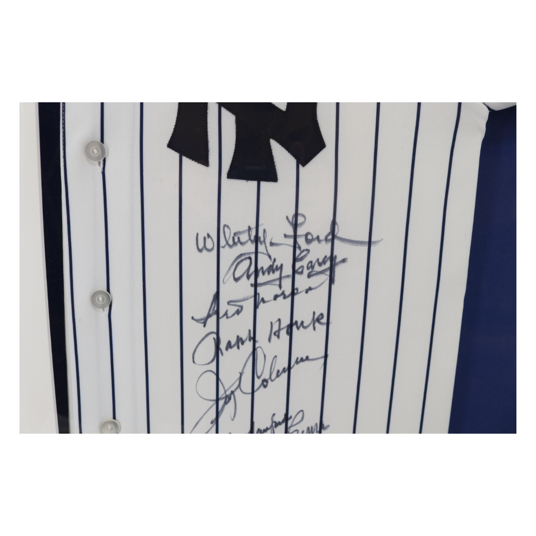 Ford, Houk, Coleman Yankees Multi Autographed Framed Majestic Jersey (JSA LOA)