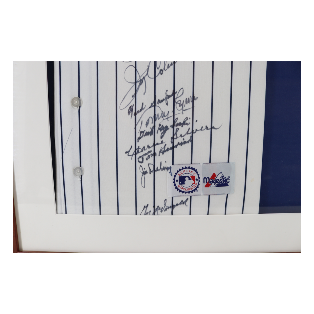 Ford, Houk, Coleman Yankees Multi Autographed Framed Majestic Jersey (JSA LOA)