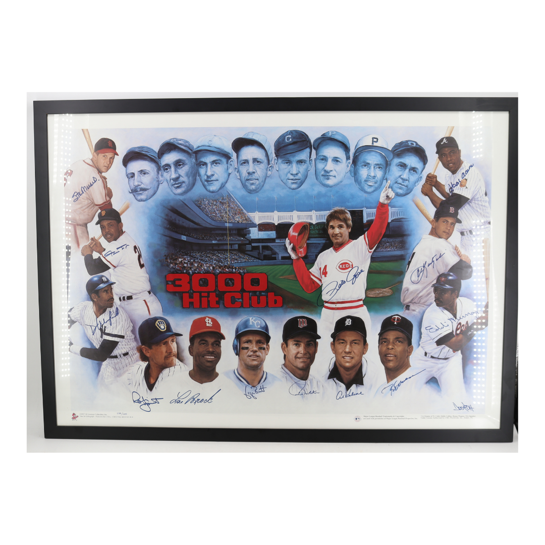 Mays, Rose, Yaz, Musial 3,000 Hit Signed Framed Doo S Oh Litho LE (JSA LOA)