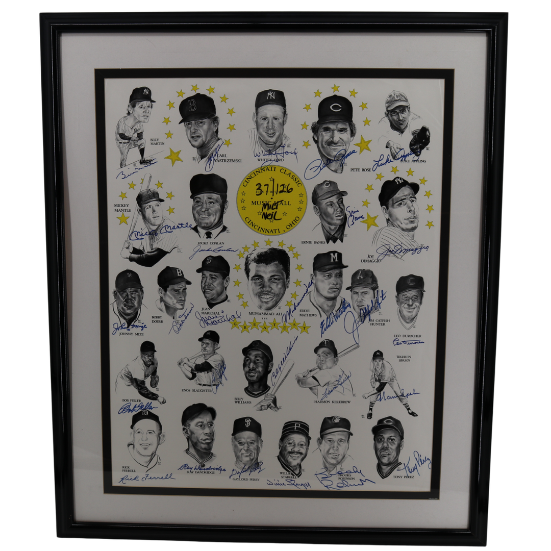 Ali Mantle DiMaggio Rose Durocher Framed Music Hall Art Poster 27 Autos (JSA)