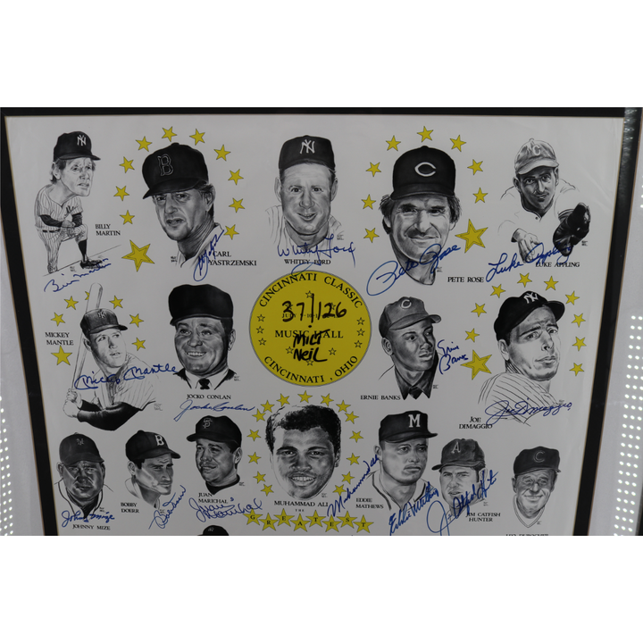 Ali Mantle DiMaggio Rose Durocher Framed Music Hall Art Poster 27 Autos (JSA)