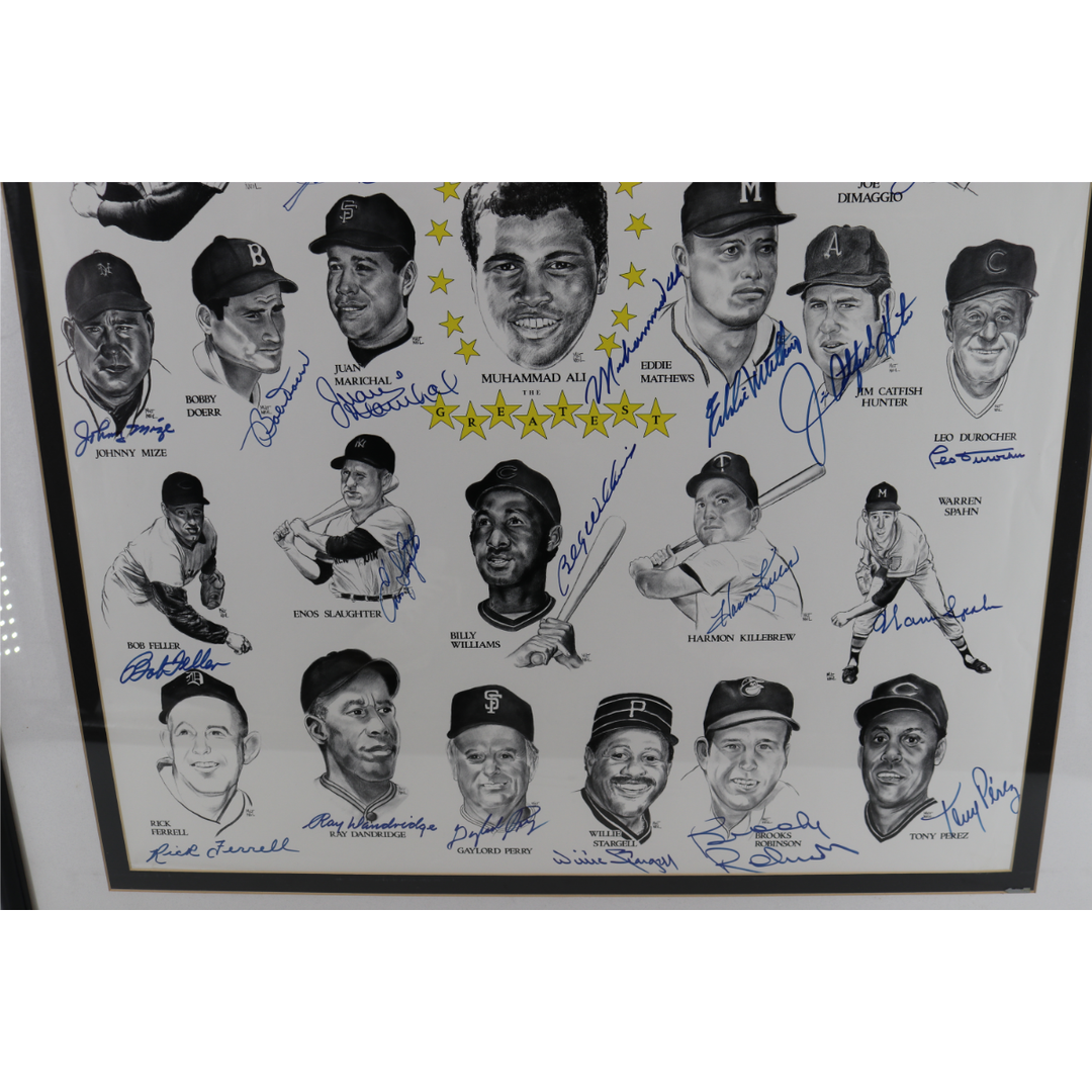 Ali Mantle DiMaggio Rose Durocher Framed Music Hall Art Poster 27 Autos (JSA)