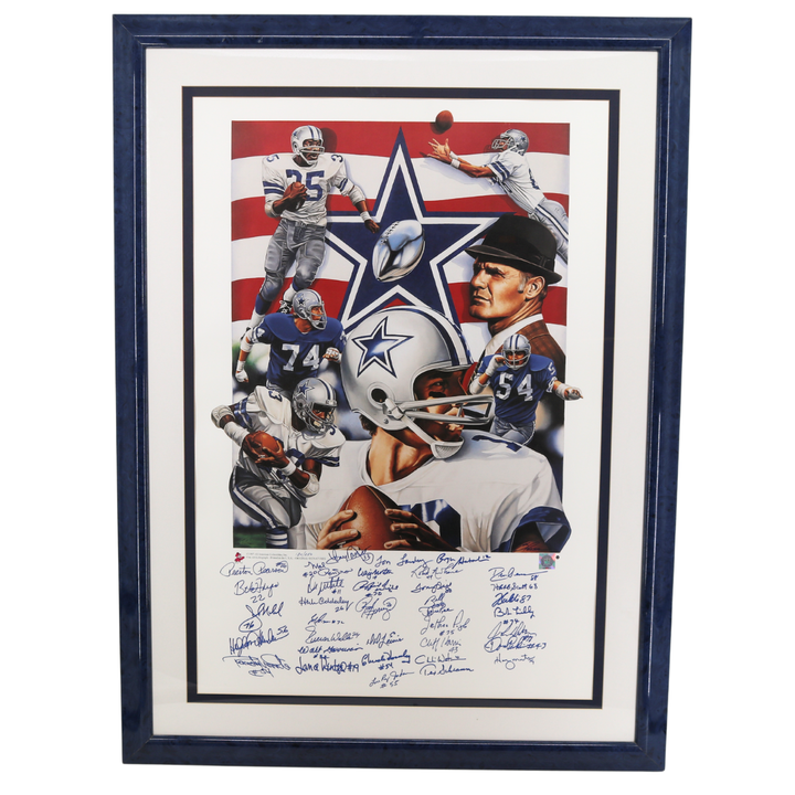 Staubach Dorsett Landry Cowboys Team Signed Framed 1970s Lithograph 35 Autos JSA
