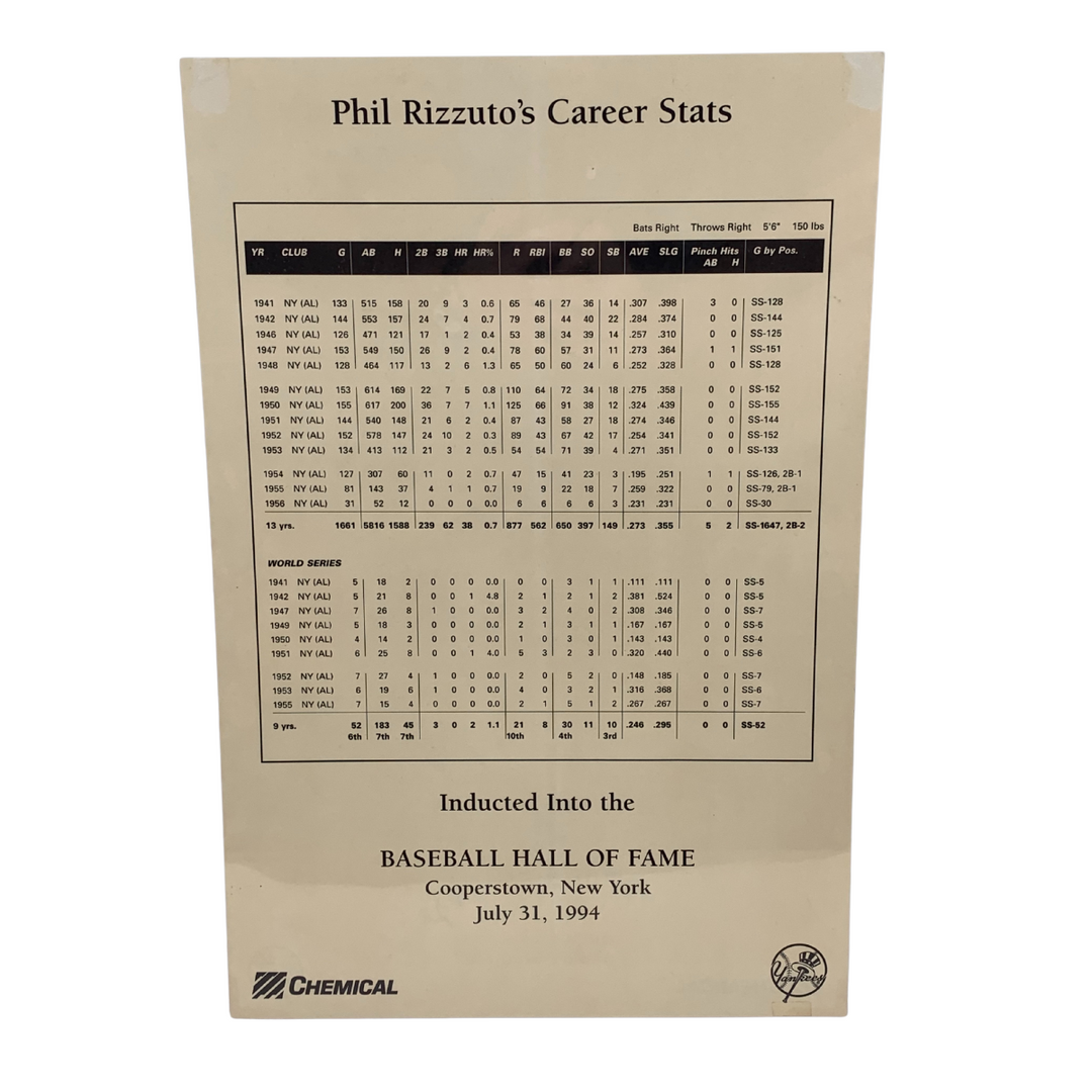 Phil Rizzuto Yankees Autographed Signed Inscribed 12x18 Hall of Fame Poster (JSA