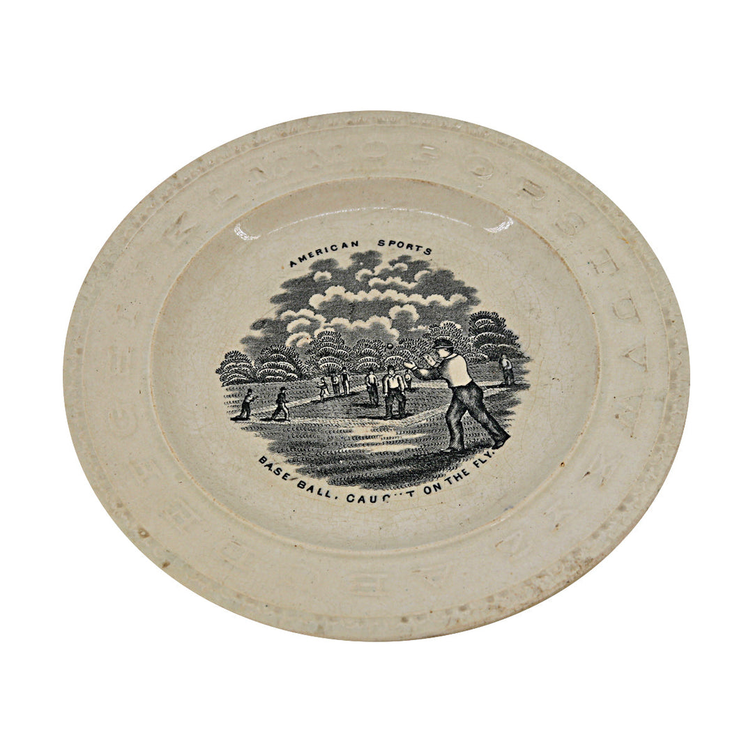 Rare 1860s Staffordshire American Sports Baseball Caught On The Fly ABC Plate